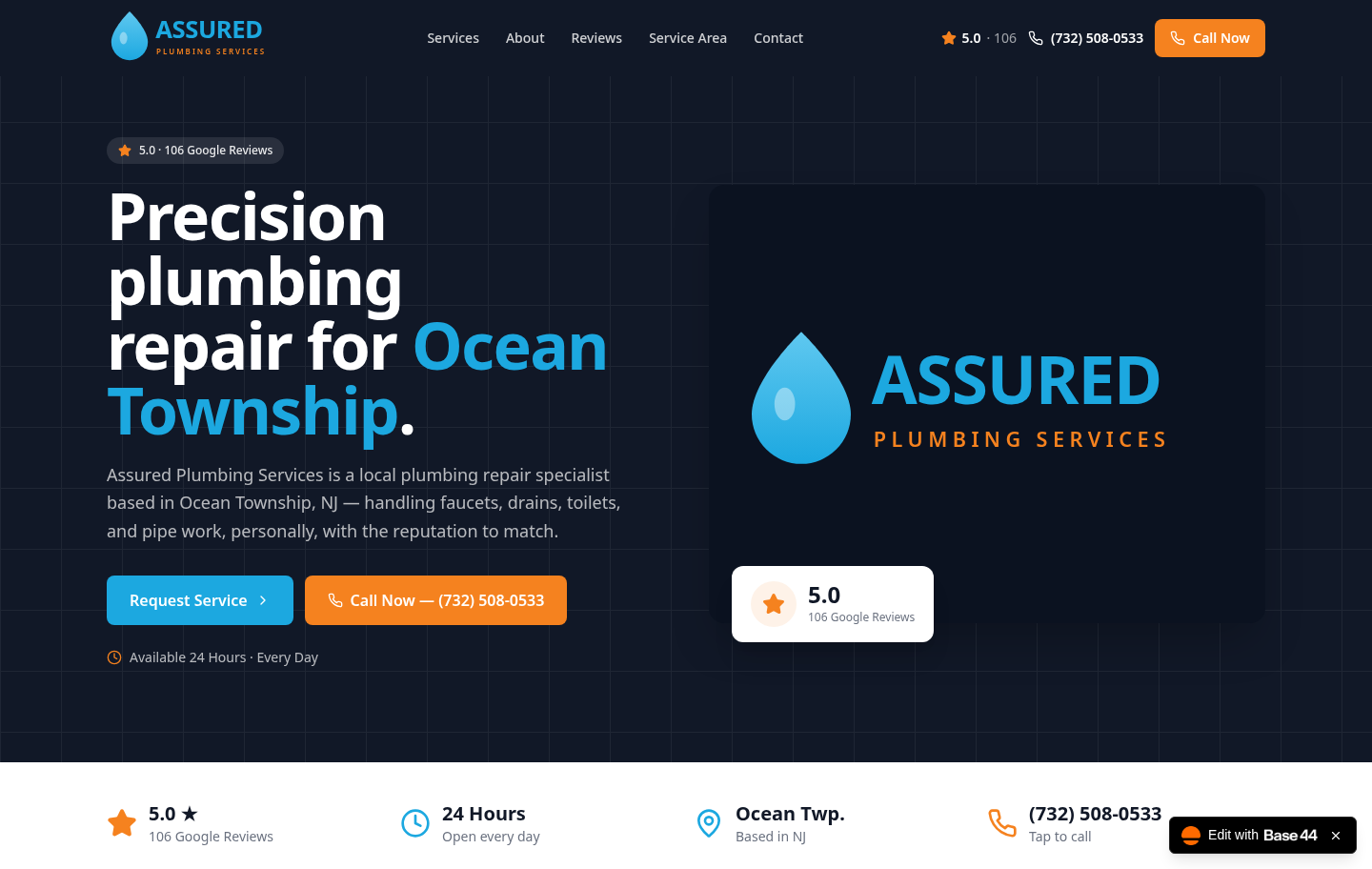Live Assured Plumbing Services website homepage